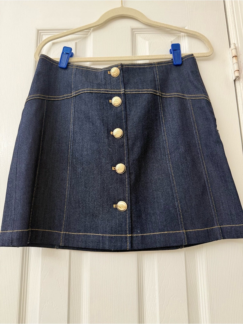 Classic Dark Blue Denim Button-Front Skirt